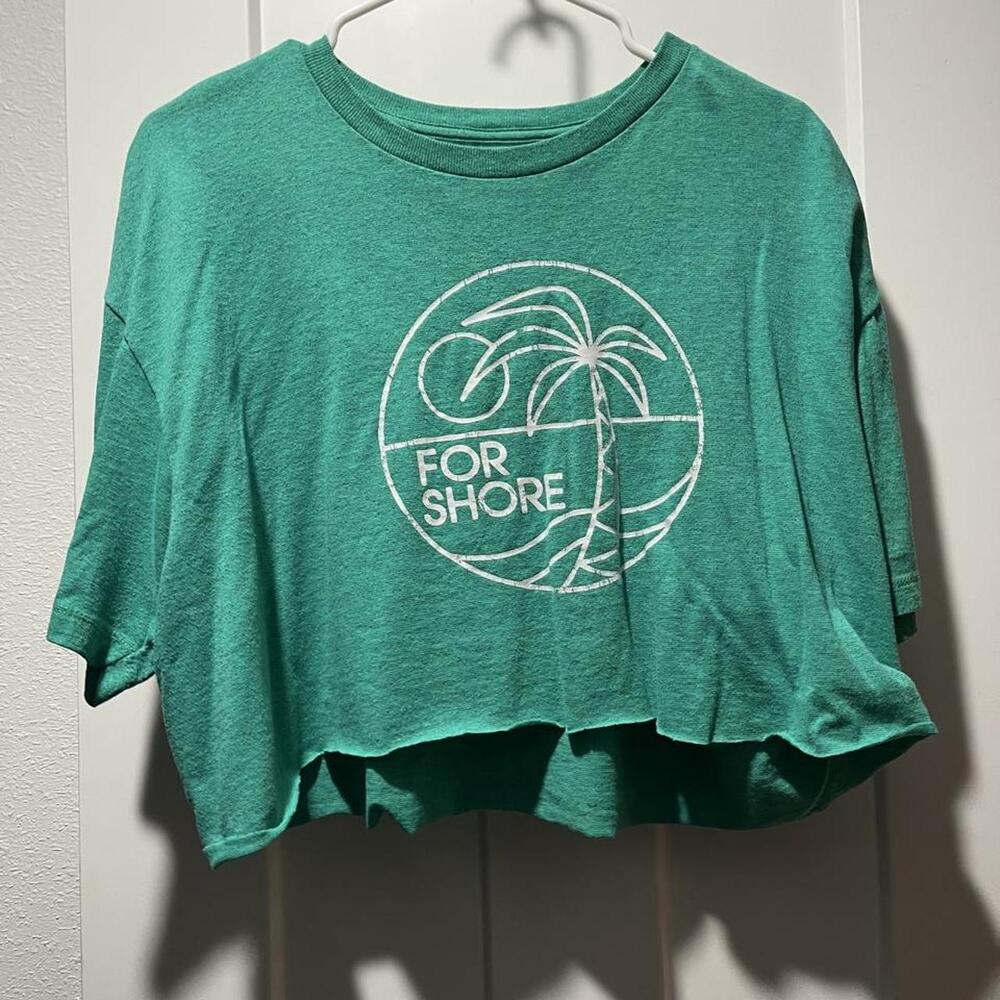 Green Sonoma Goods for Life Crop Top XL | White Palm Tree Graphic 'FOR SHORE'